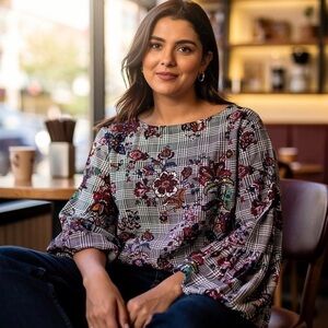 Melissa Paige Multicolor Floral Plaid Blouse